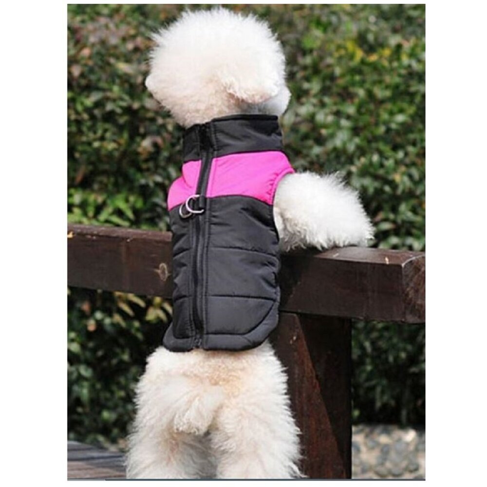 Small Pink & Black Nylon Waterproof Color Block Quilted Dog Vest Coat Jacket